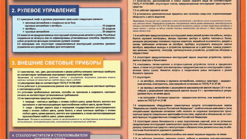 Неисправности автомобиля‚ при которых запрещена или разрешена эксплуатация